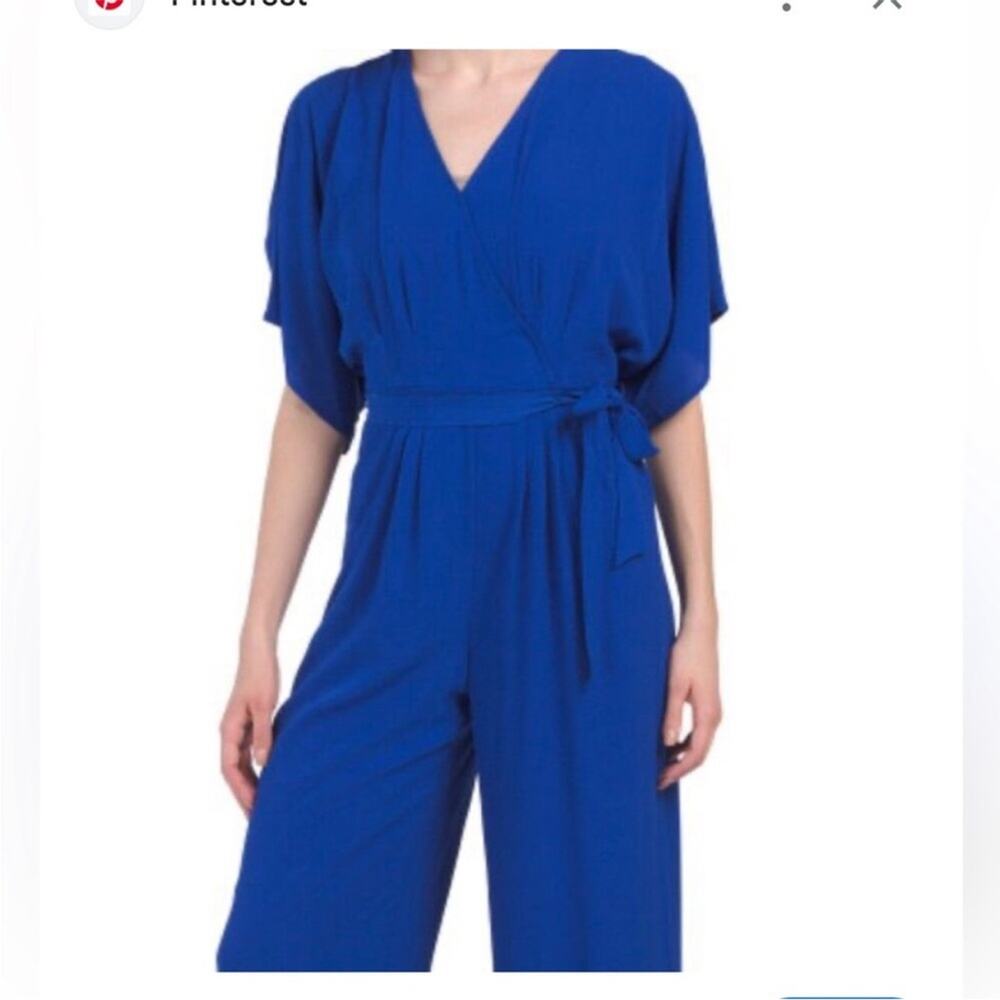 Eliza J royal blue faux wrap front belted jumpsuit size 0 NWT